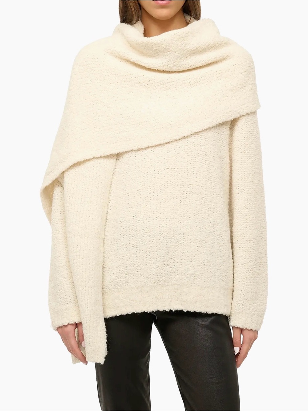 STAUD Siren Cream Scarf Detail Sweater Size XS